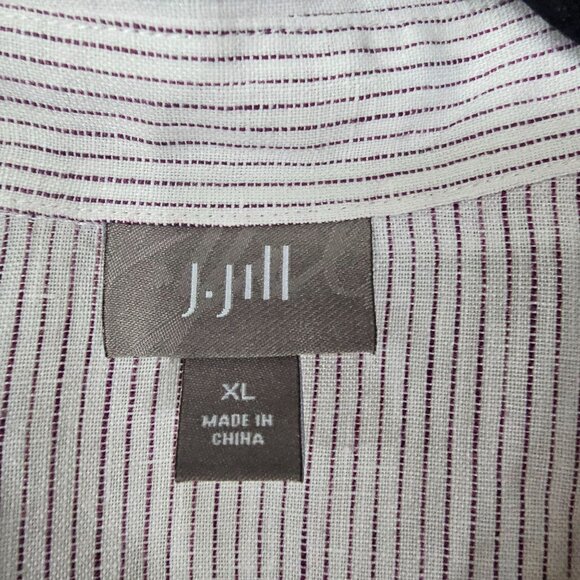 J. Jill White & Purple Striped Linen Button-Up Shirt XL Long Sleeve Coastal - Picture 3 of 9